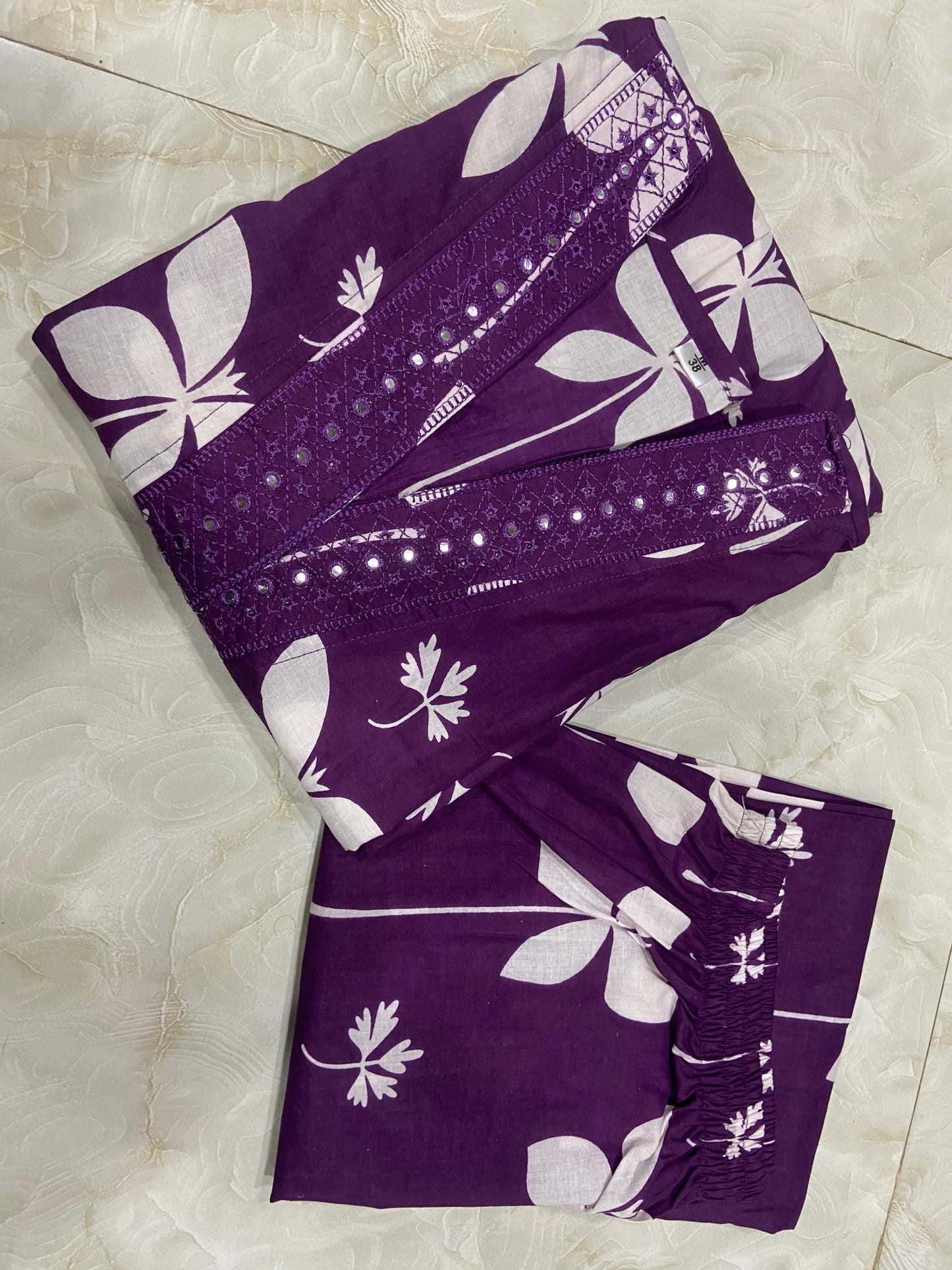 Beautiful Pure Cotton Fabric Printed A Line Kurti With Pocket + Embroidered V-Neck border Paired With Printed Pant