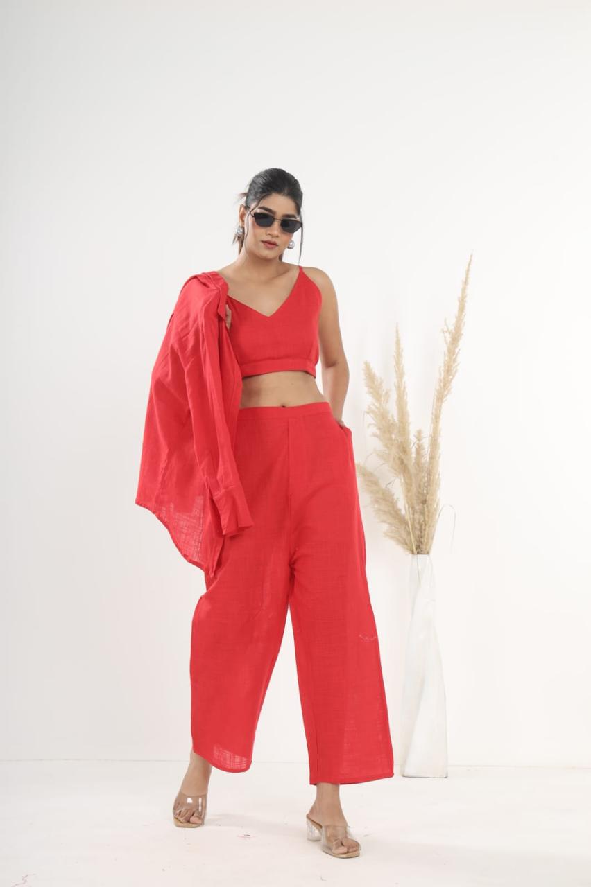 Beautiful Cotton Slub Fabric Inner Top With Opanable Shirt With Pocket Attched Pant