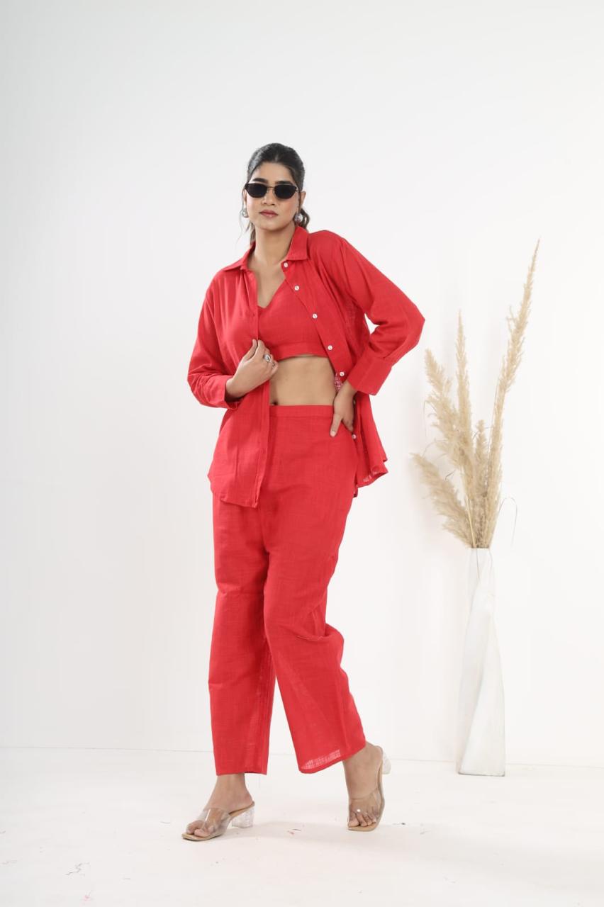 Beautiful Cotton Slub Fabric Inner Top With Opanable Shirt With Pocket Attched Pant