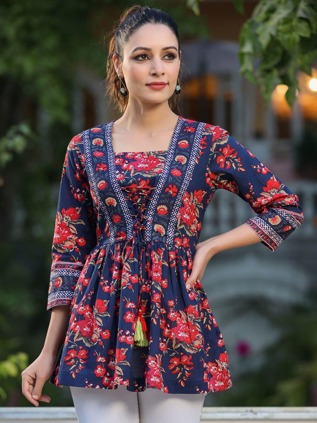 Floral Print Cotton Empire Top / Women dress