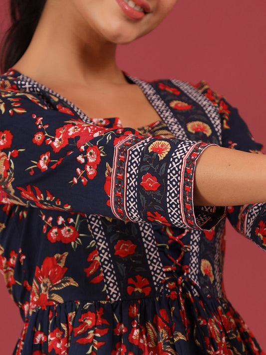 Floral Print Cotton Empire Top / Women dress