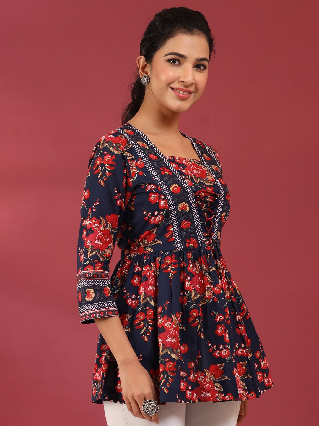 Floral Print Cotton Empire Top / Women dress