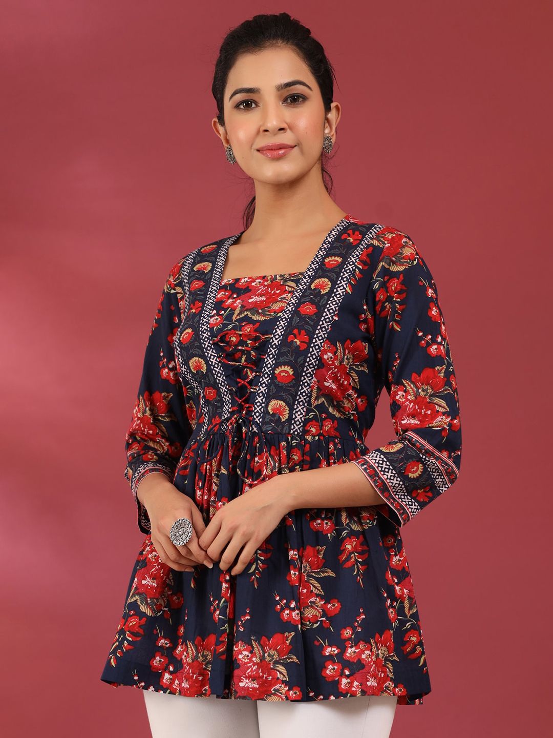 Floral Print Cotton Empire Top / Women dress