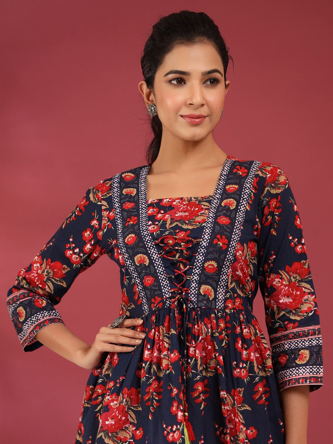 Floral Print Cotton Empire Top / Women dress