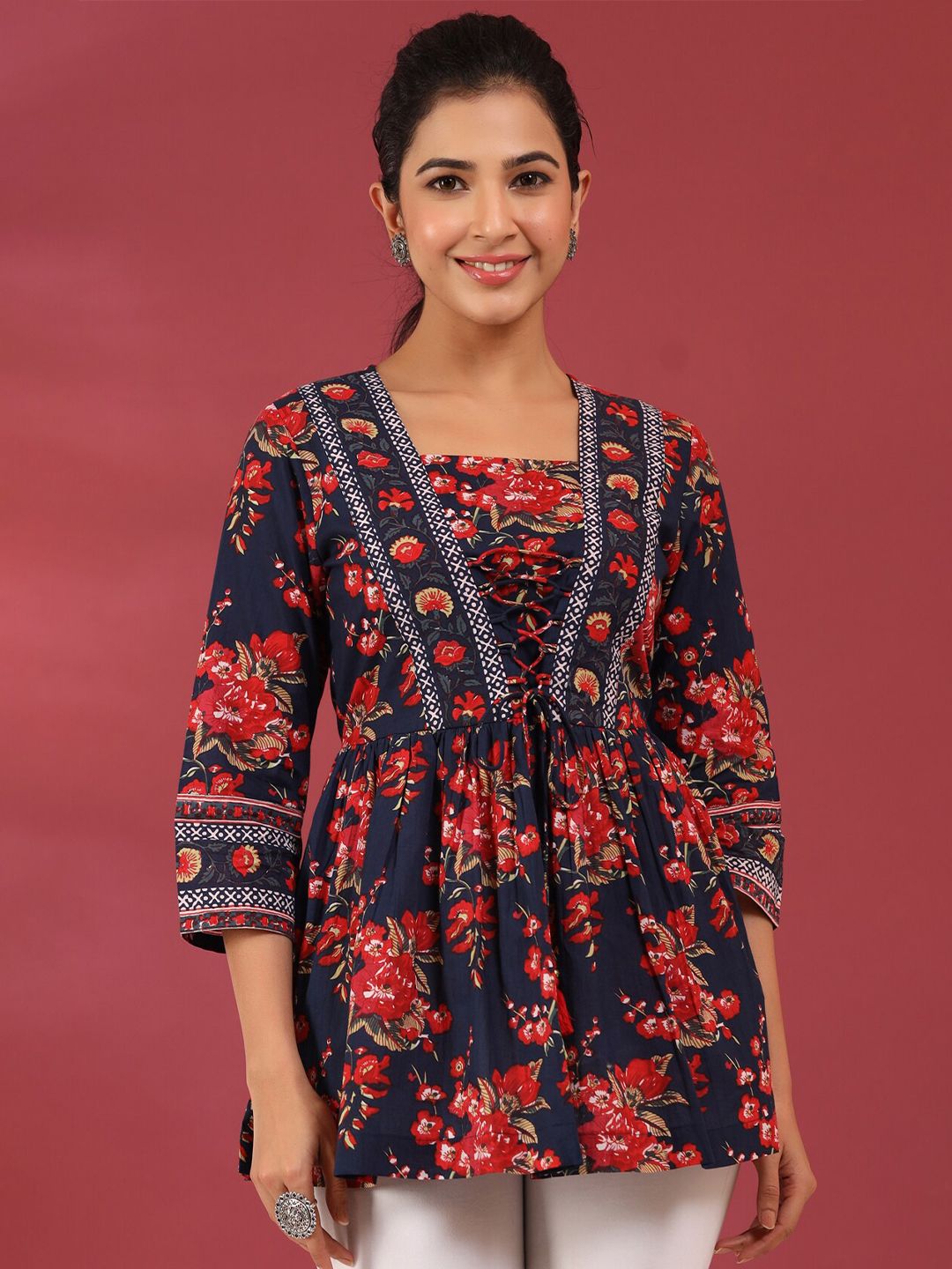 Floral Print Cotton Empire Top / Women dress