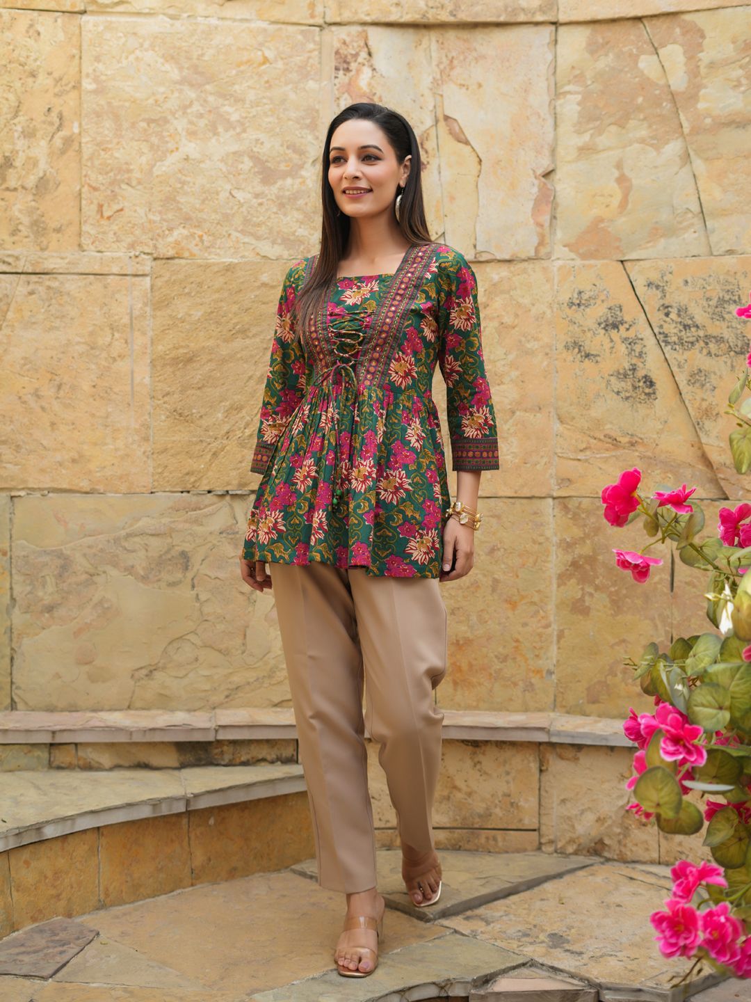 Floral Print Cotton Empire Top / Women dress