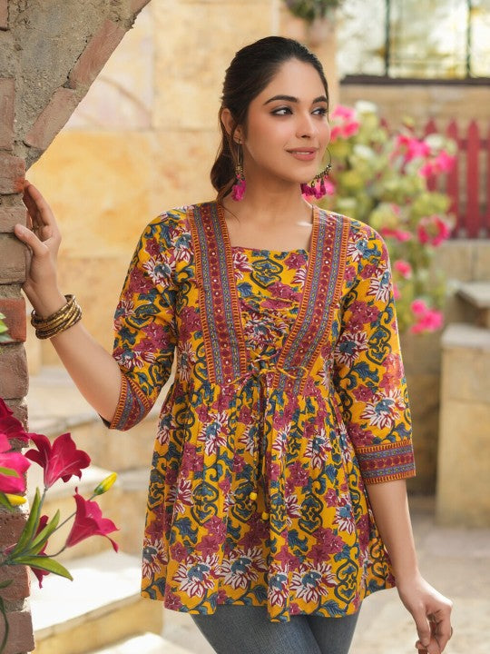 Floral Print Cotton Empire Top / Women dress