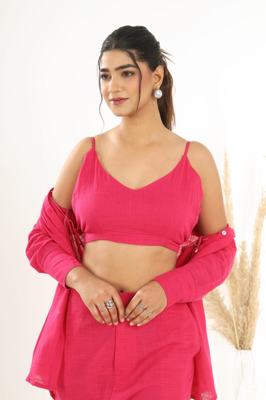 Beautiful Cotton Slub Fabric Inner Top With Opanable Shirt With Pocket Attched Pant