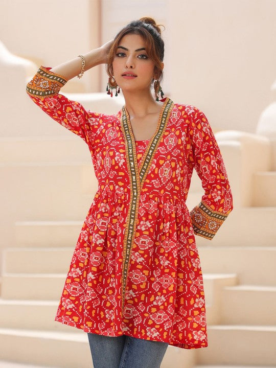 Floral Printed Cotton Empire Longline Top