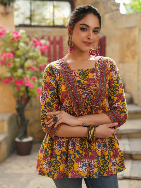 Floral Print Cotton Empire Top / Women dress