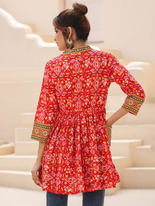 Floral Printed Cotton Empire Longline Top