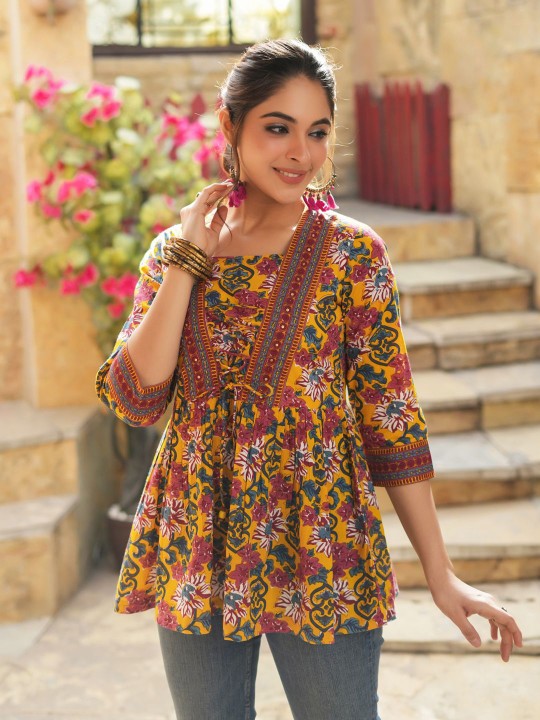 Floral Print Cotton Empire Top / Women dress