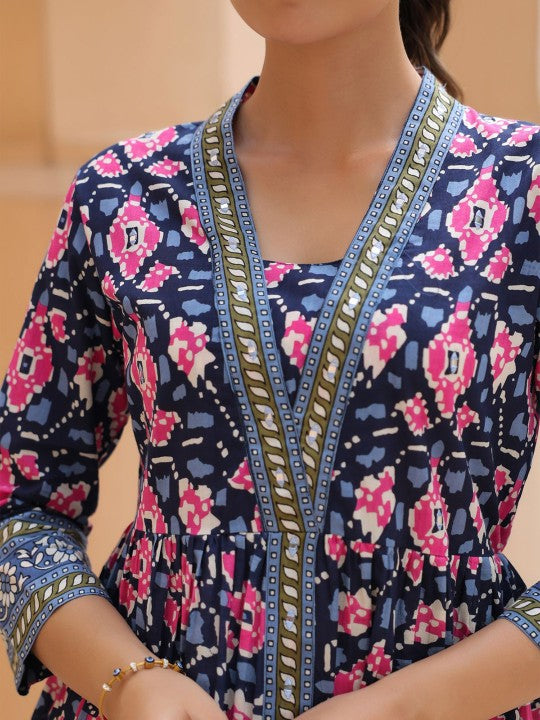 Floral Printed V-Neck A-Line Cotton Top