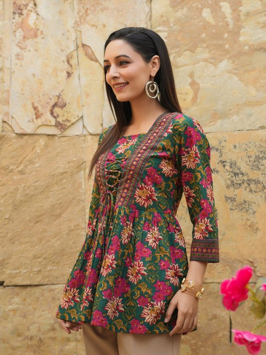 Floral Print Cotton Empire Top / Women dress