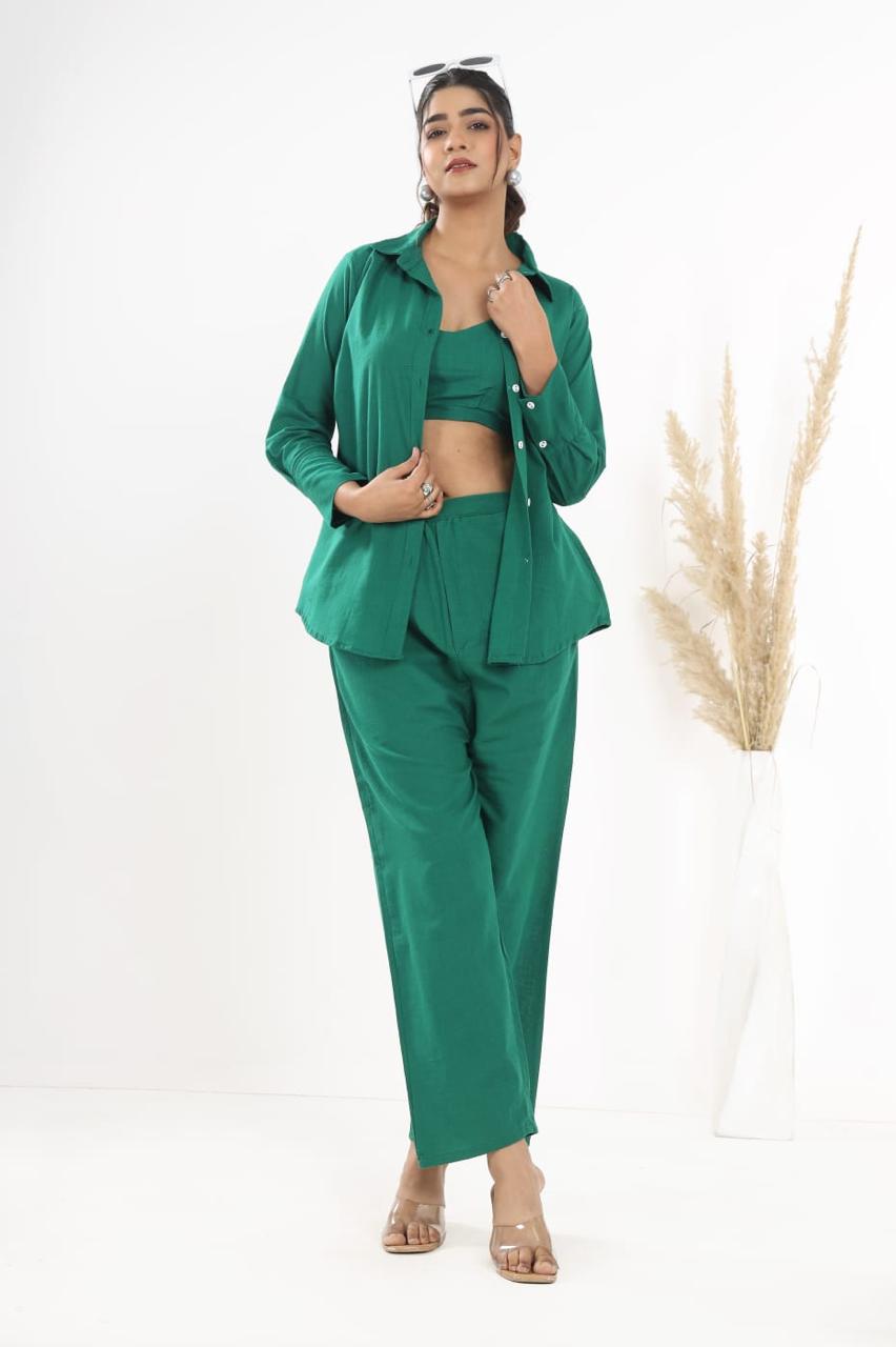 Beautiful Cotton Slub Fabric Inner Top With Opanable Shirt With Pocket Attched Pant
