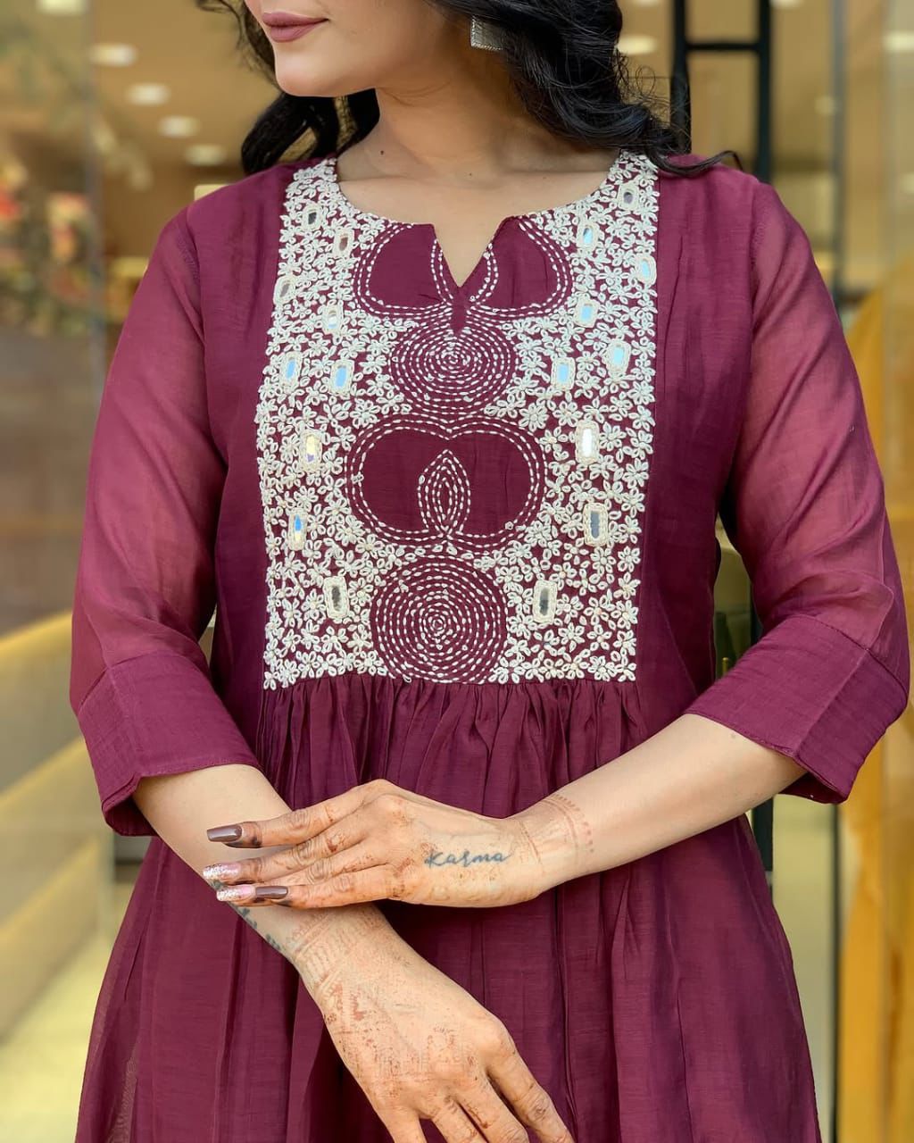 New anarkali kurta set with Cotton Pant & Malmal Dupatta with tier pattern