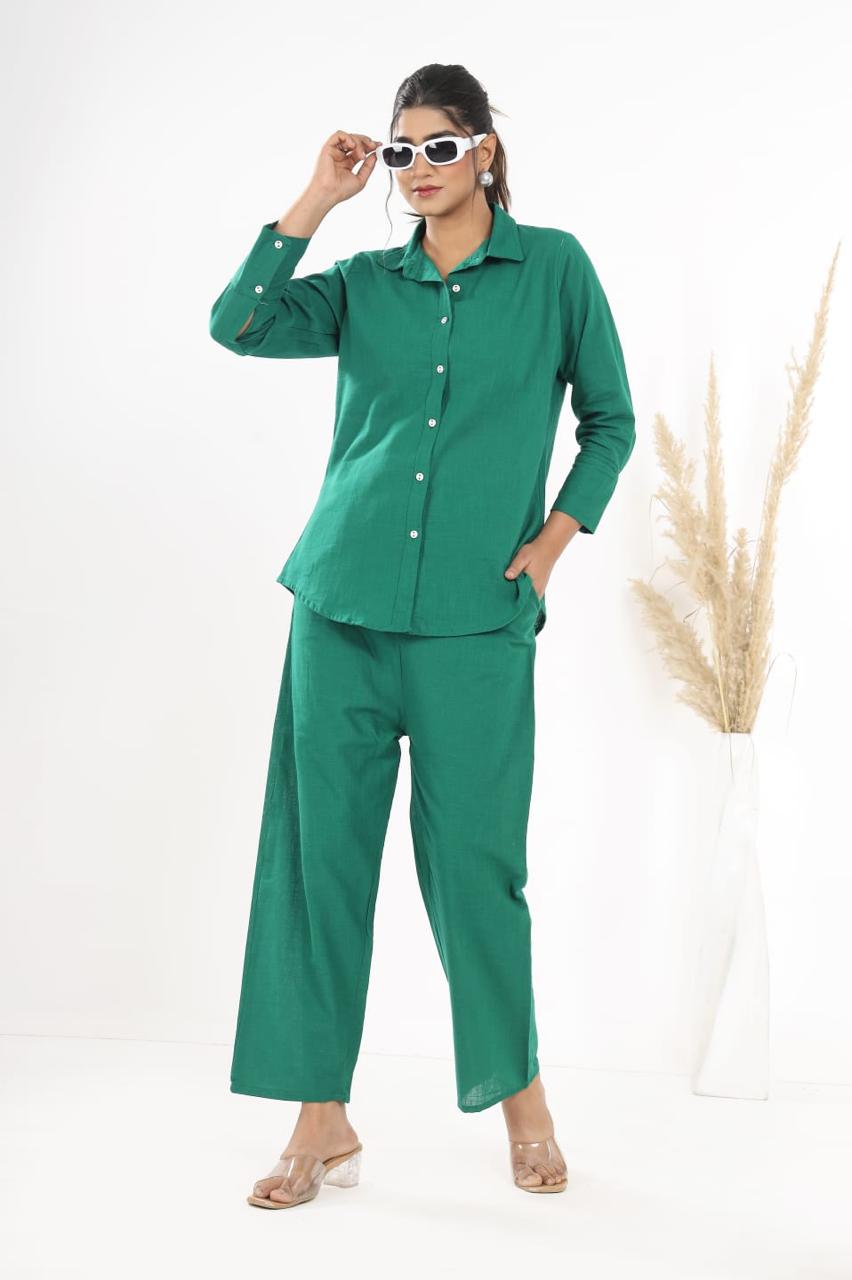 Beautiful Cotton Slub Fabric Inner Top With Opanable Shirt With Pocket Attched Pant