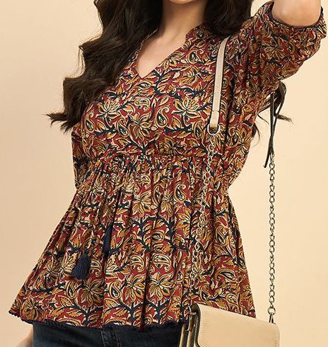 Women Ethnic Printed Mandarin Collar Cotton Top