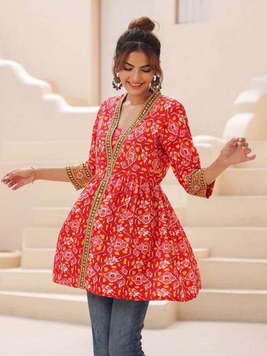 Floral Printed Cotton Empire Longline Top