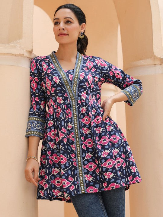 Floral Printed V-Neck A-Line Cotton Top