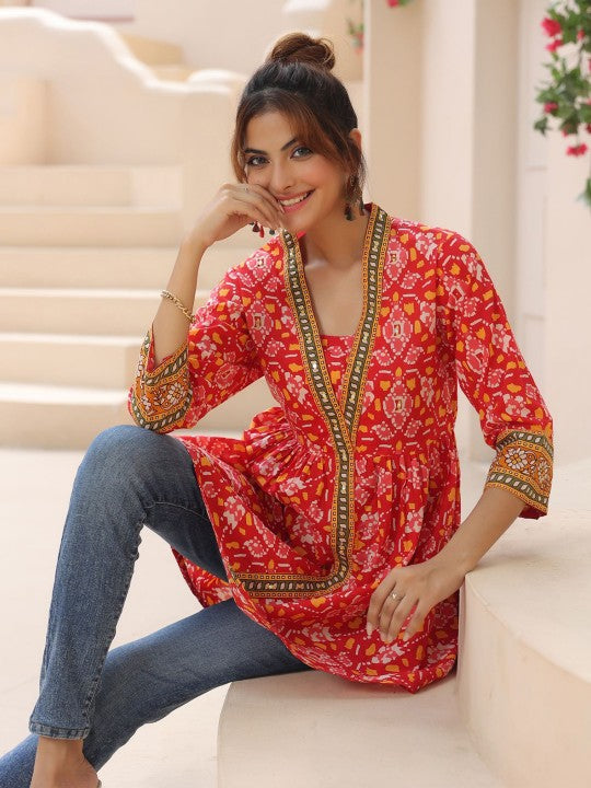 Floral Printed Cotton Empire Longline Top