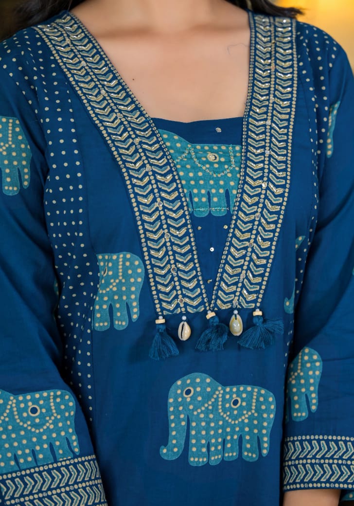 Women Printed Pure Cotton Kurta & Palazzos With Dupatta