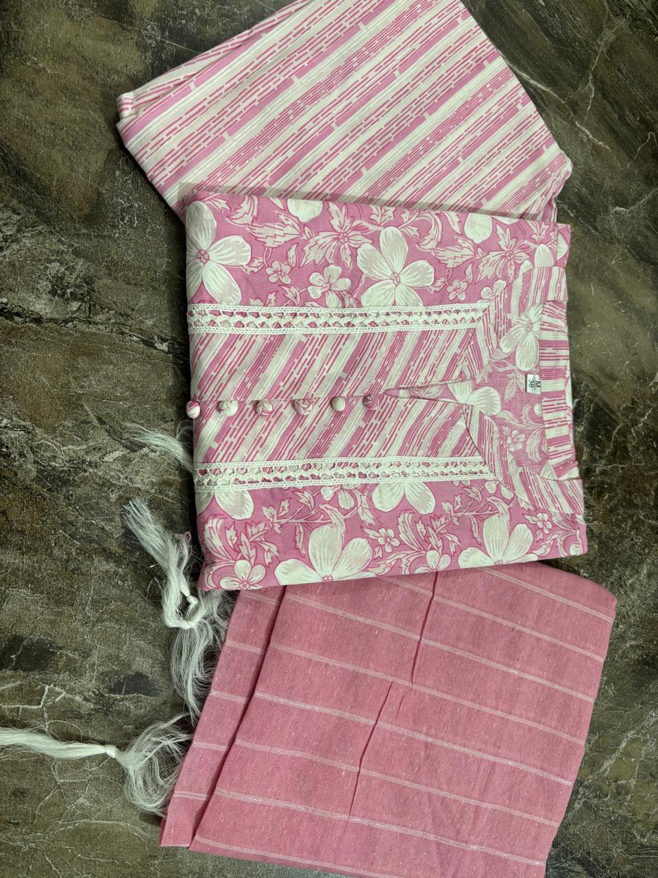 Women Printed Pure Cotton Kurta & Palazzos With Dupatta