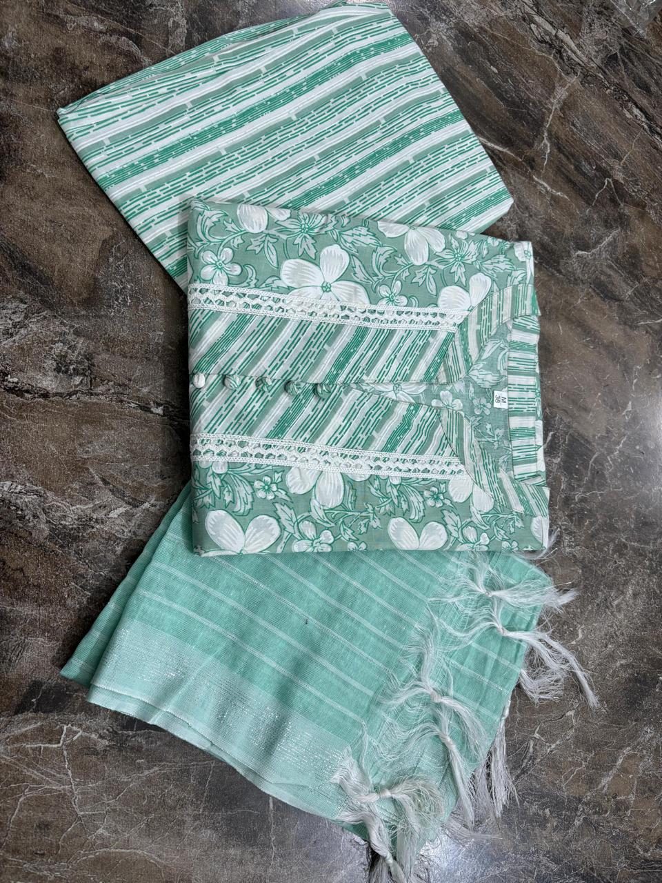 Women Printed Pure Cotton Kurta & Palazzos With Dupatta