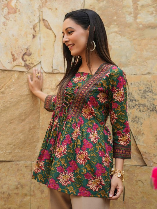 Floral Print Cotton Empire Top / Women dress