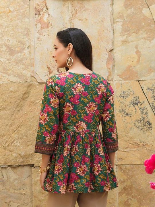 Floral Print Cotton Empire Top / Women dress