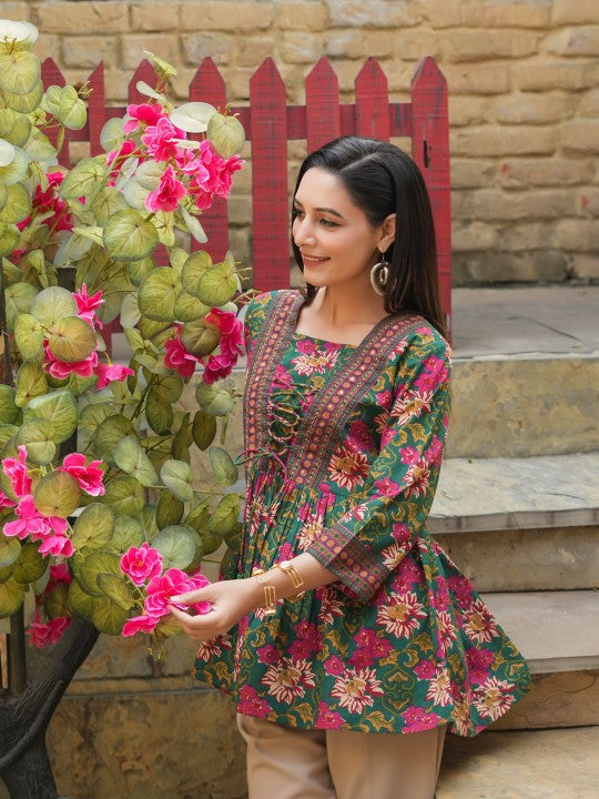 Floral Print Cotton Empire Top / Women dress