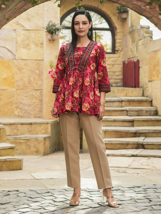 Floral Print Cotton Empire Top / Women dress