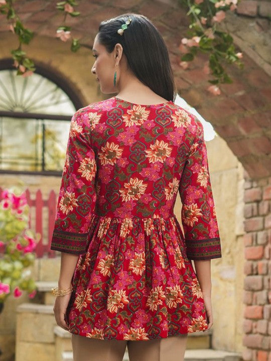 Floral Print Cotton Empire Top / Women dress
