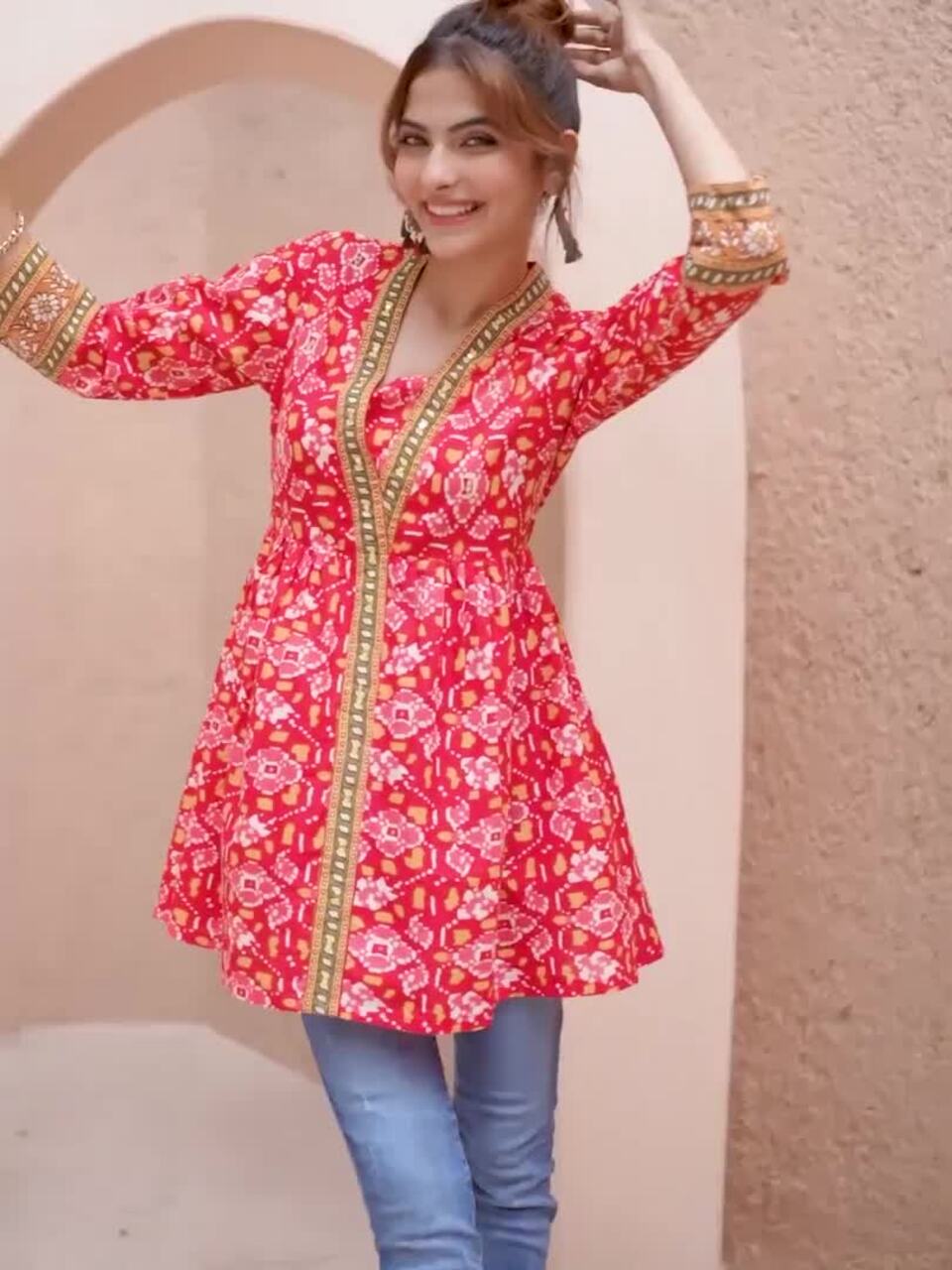 Floral Printed Cotton Empire Longline Top