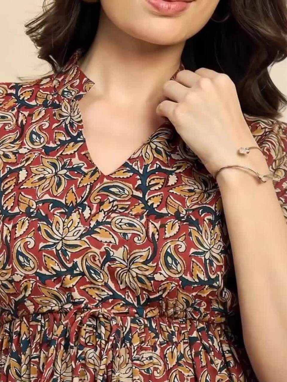 Women Ethnic Printed Mandarin Collar Cotton Top