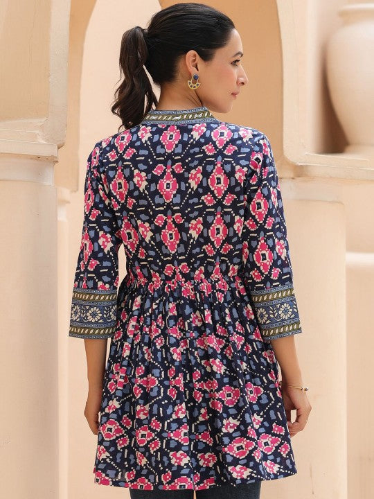 Floral Printed V-Neck A-Line Cotton Top