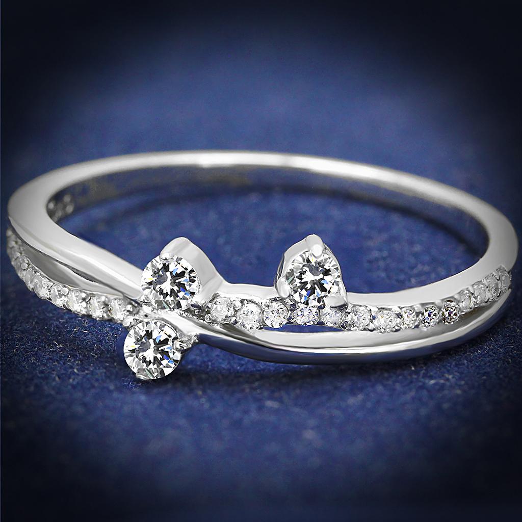 TS581 - Rhodium 925 Sterling Silver Ring with AAA Grade CZ in Clear-0