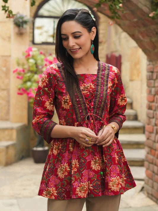 Floral Print Cotton Empire Top / Women dress