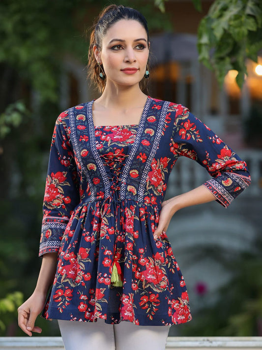 Floral Print Cotton Empire Top / Women dress