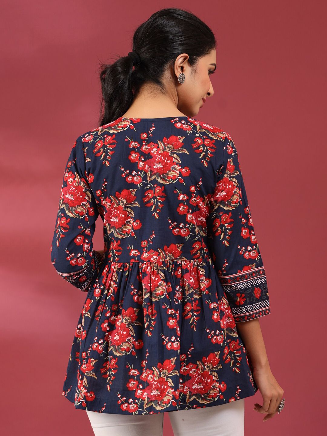 Floral Print Cotton Empire Top / Women dress