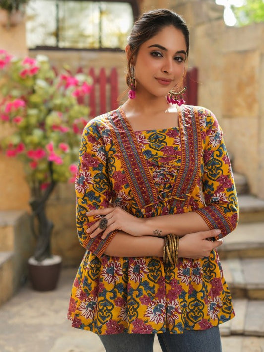 Floral Print Cotton Empire Top / Women dress
