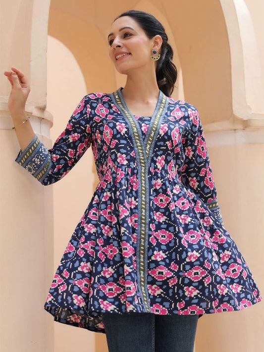 Floral Printed V-Neck A-Line Cotton Top
