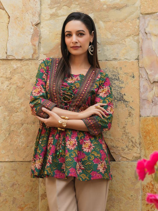 Floral Print Cotton Empire Top / Women dress